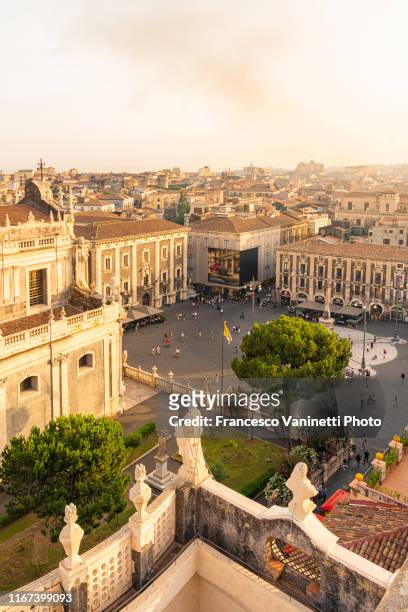 duomo square and the cathedral of st agata, catania. - catania stock pictures, royalty-free photos & images