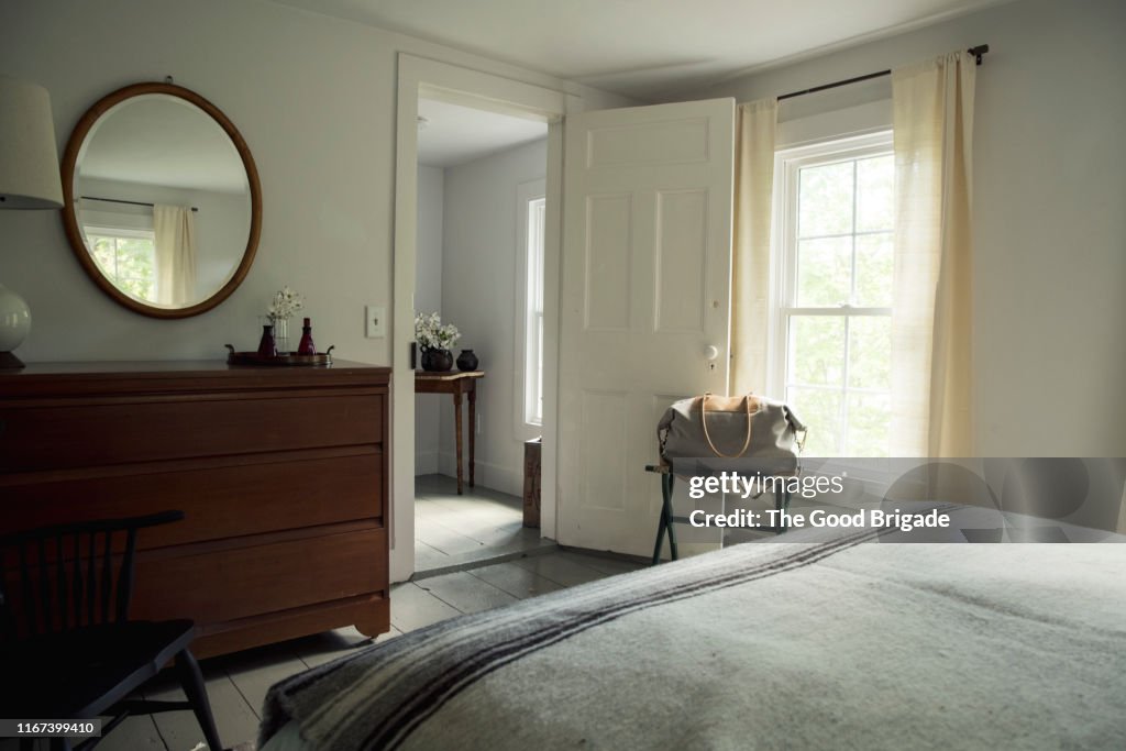 Interior shot of bedroom in country home