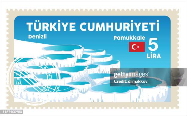 pamukkale, denizli - pamukkale turkey stock illustrations
