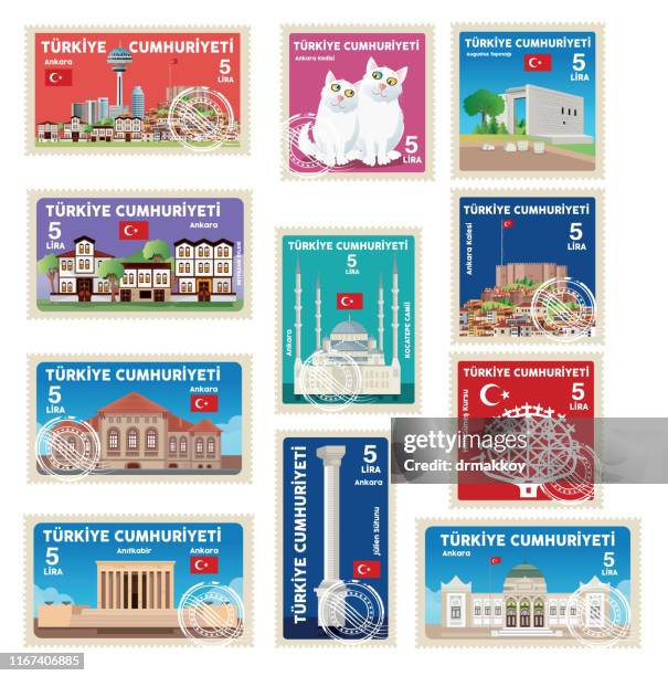 ankara stamp, akyurt, altinğ, ayash, bala, cankaya, · bar, elmadag, etimesgut, golbasi, kalecik, kazan, goatören, mamak, xinjiang, yenimahalle, beypazar, camlidere, evren, motive, haymana, kizilcahamam, nallıhan, polatli, pursaklar , - turkish angora stock illustrations