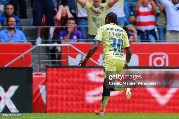 Renato Ibarra Mina of America celebrates after scoring the first goal of his team during the 4th round match between Toluca and America as part of...