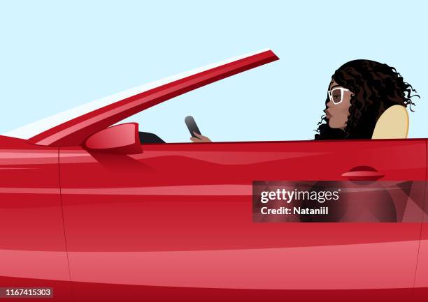 afro girl driving - convertible stock illustrations