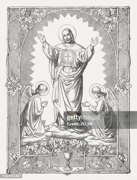 bildbanksillustrationer, clip art samt tecknat material och ikoner med jesus kristus återlösare, wood gravyr, publicerad i 1850 - religiös illustration