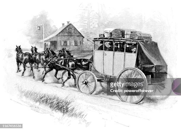 stagecoach in philadelphia, pennsylvania, vereinigte staaten - 18. jahrhundert - postkutsche stock-grafiken, -clipart, -cartoons und -symbole