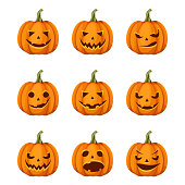Set of jack-o'-lanterns (Halloween pumpkins). Vector eps-10.