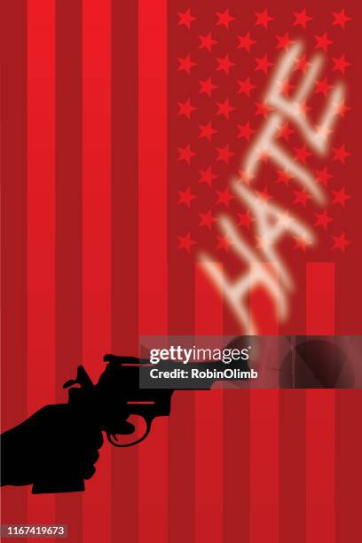 hand holding smoking hate handgun - hate crime stock illustrations