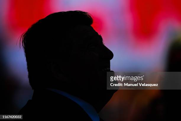 Miguel Herrera coach of America gestures during the 4th round match between Toluca and America as part of the Torneo Apertura 2019 Liga MX at Nemesio...