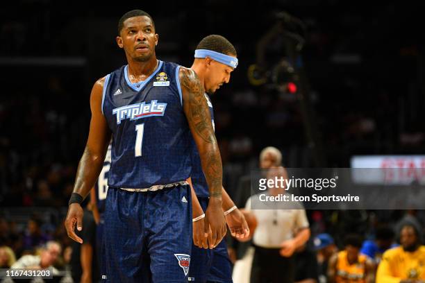 Triplets guard Joe Johnson looks on during the BIG3 championship game between the Triplets and the Killer 3's on September 1, 2019 at the Staples...