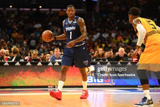 Triplets guard Joe Johnson looks to attack during the BIG3 championship game between the Triplets and the Killer 3's on September 1, 2019 at the...