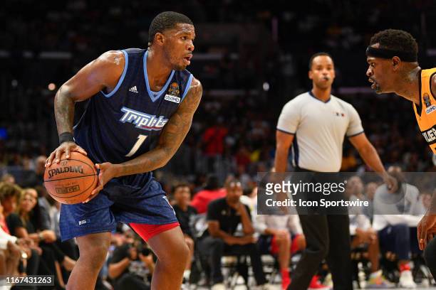 Triplets guard Joe Johnson looks to drive to the basket during the BIG3 championship game between the Triplets and the Killer 3's on September 1,...