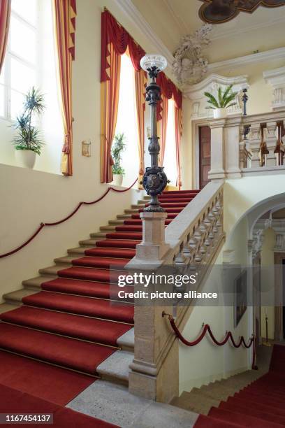 September 2019, Czechia, Prag: Interior view of the staircase in Palais Lobkowicz, the seat of the German Embassy in the Czech Republic. Since August...