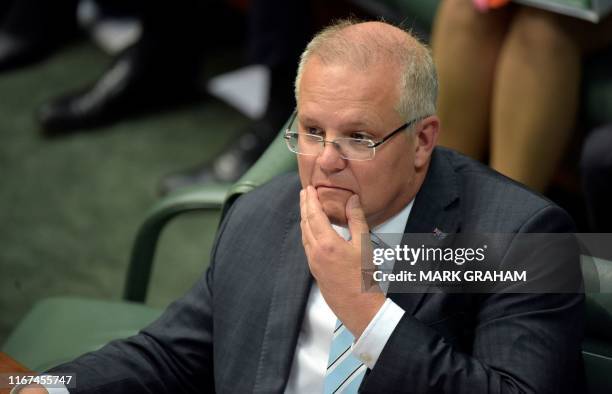 Australia's Prime Minister Scott Morrison attends a Question Time session at Parliament House in Canberra on September 12, 2019. - Australian Prime...