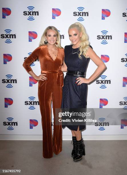 Carrie Underwood and Jenny McCarthy attend SiriusXM's Town Hall With Carrie Underwood Hosted By SiriusXM's Jenny McCarthy At The SiriusXM Studios on...