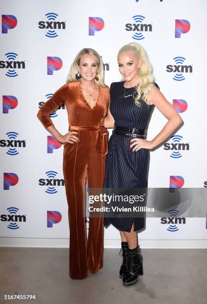 Carrie Underwood and Jenny McCarthy attend SiriusXM's Town Hall With Carrie Underwood Hosted By SiriusXM's Jenny McCarthy At The SiriusXM Studios on...