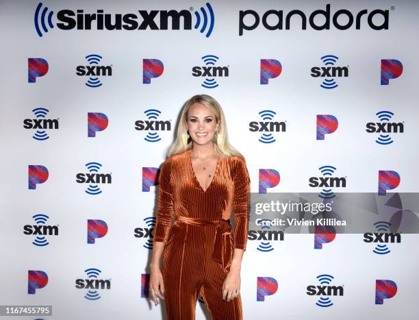 Carrie Underwood attends SiriusXM's Town Hall With Carrie Underwood Hosted By SiriusXM's Jenny McCarthy At The SiriusXM Studios on September 11, 2019...