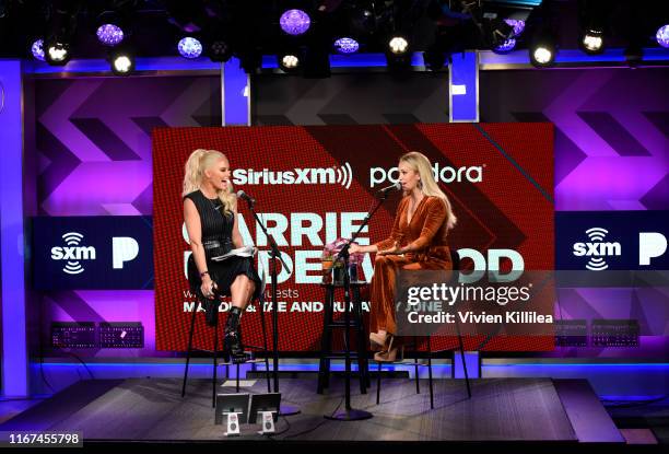 Jenny McCarthy and Carrie Underwood attend SiriusXM's Town Hall With Carrie Underwood Hosted By SiriusXM's Jenny McCarthy At The SiriusXM Studios on...