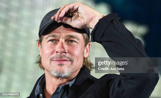 Brad Pitt attends the press conference for the Japanese premiere of 'Ad Astra' at National Museum of Emerging Science and Innovation, Miraikan on...