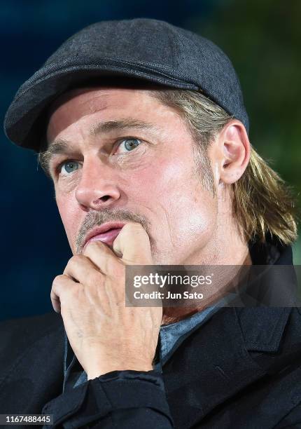 Brad Pitt attends the press conference for the Japanese premiere of 'Ad Astra' at National Museum of Emerging Science and Innovation, Miraikan on...