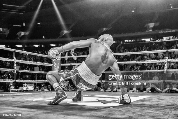 Raymundo Beltran defeats Jonathan Maicelo by KO in the 2nd round during their Lightweight fight at Madison Square Garden on May 20th, 2017 in New...