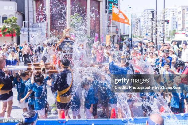 fukagawa hachimangu matsuri festival, koto ward, tokyo, japan - mikoshi stock pictures, royalty-free photos & images