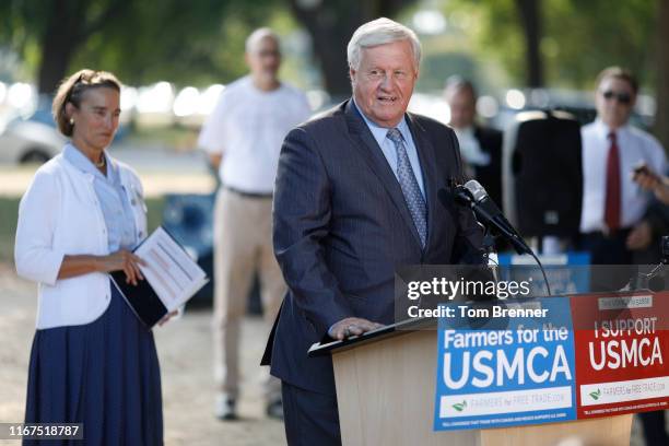 Chairman of the House Agriculture Committee Rep. Collin Peterson delivers remarks during a rally for the passage of the USMCA trade agreement, on...