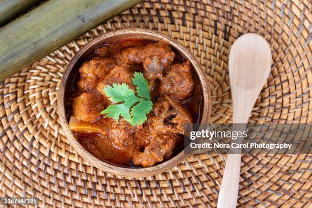 chicken rendang malaysian food - chicken rendang top view stock pictures, royalty-free photos & images
