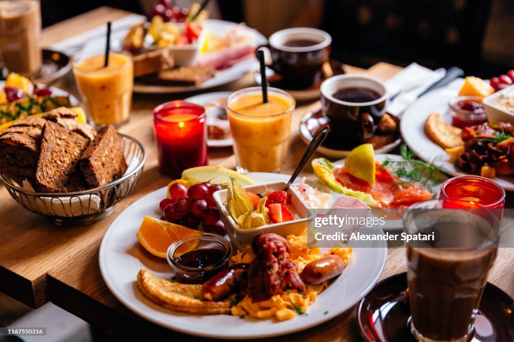 Brunch at the cafe, side view