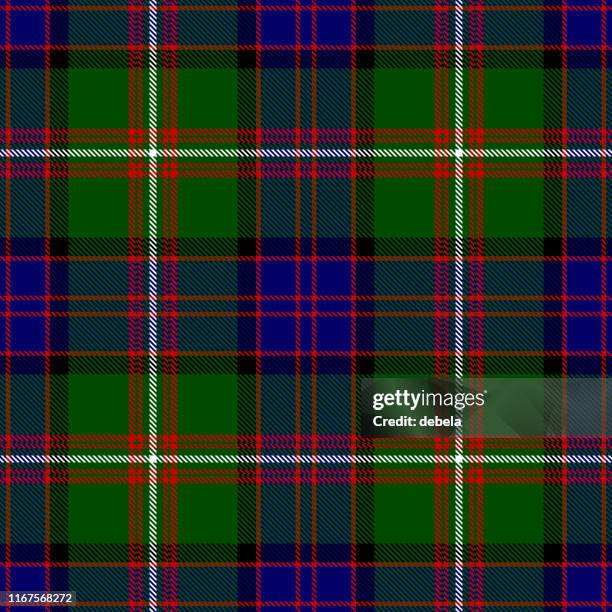 clan macdonald of clanranald scottish tartan plaid textile pattern - blue gingham repeatable stock illustrations