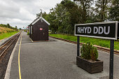 Rhyd Ddu station platform sign and track