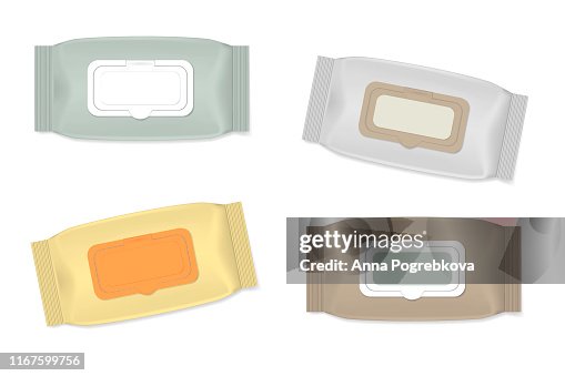 Color Fliptop Packs Of Wet Wipes Realistic Vector Mockup Flushable ...