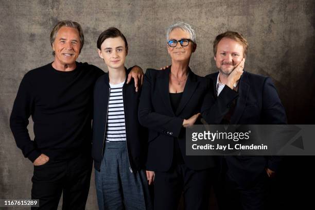 Actors Don Johnson, Jaeden Martell, Jamie Lee Curtis and director Rian Johnson from 'Knives Out' are photographed for Los Angeles Times on September...