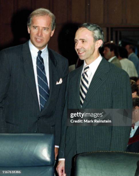 Senator Joseph Biden, left, chairman of the Senate Judiciary Committee poses with Justice David Souter prior to the start of Souter's confirmation...