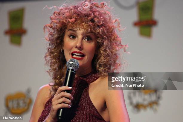 Spanish actress Esther Acebo speaks during the Comic Con Portugal 2019 on the Day 1, in Lisbon, Portugal, on September 12, 2019.