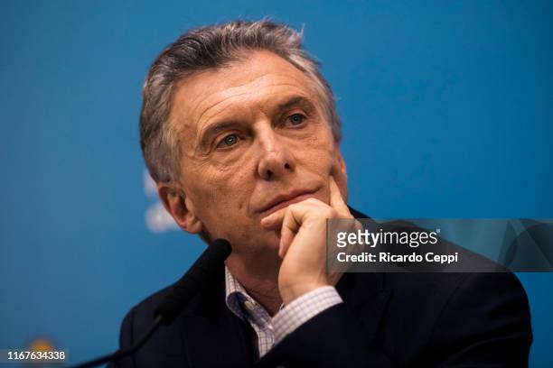 President of Argentina Mauricio Macri speaks during a press conference at Casa Rosada on August 12 in Buenos Aires, Argentina. President Mauricio...