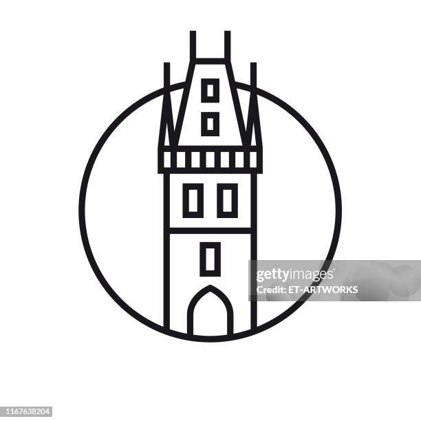 ilustraciones, imágenes clip art, dibujos animados e iconos de stock de vector praga - icono de esquema - hradcany castle