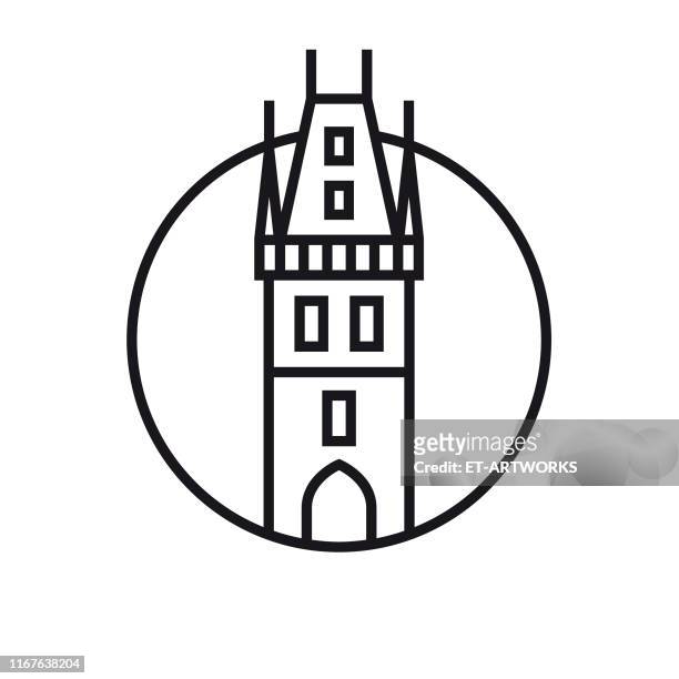 vector prague - outline icon - czech republic castle stock illustrations