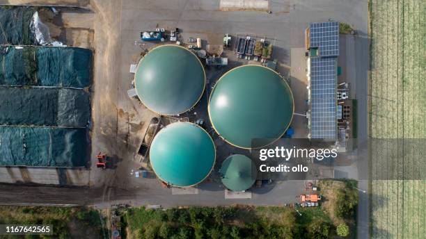 biogas plans - renewable energy aerial stock pictures, royalty-free photos & images