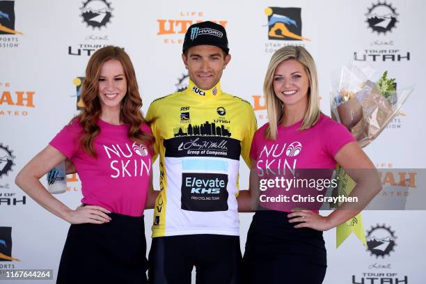 Podium / James Piccoli of Canada and Team Elevate-KHS Pro Cycling Yellow Leader Jersey / Celebration / Miss / Hostess / during the 15th Larry H....