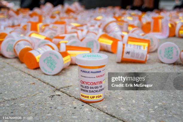 Members of P.A.I.N. And Truth Pharm staged a protest on September 12, 2019 outside Purdue Pharma headquarters in Stamford, over their recent...