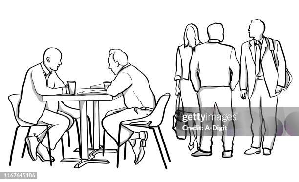 stockillustraties, clipart, cartoons en iconen met business talk over koffie - zakenmensen