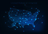 United States of America USA map outline with stars and lines abstract framework.