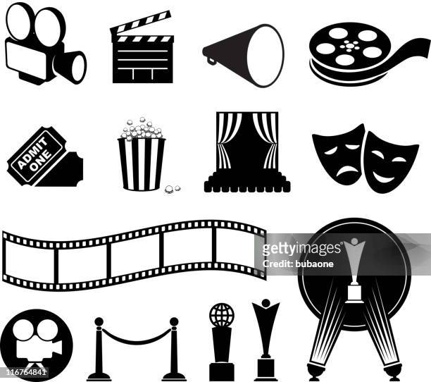 stockillustraties, clipart, cartoons en iconen met film and movies black & white vector icon set - filmpremière