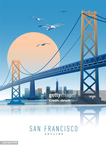 san francisco skyline - bay bridge stock illustrations