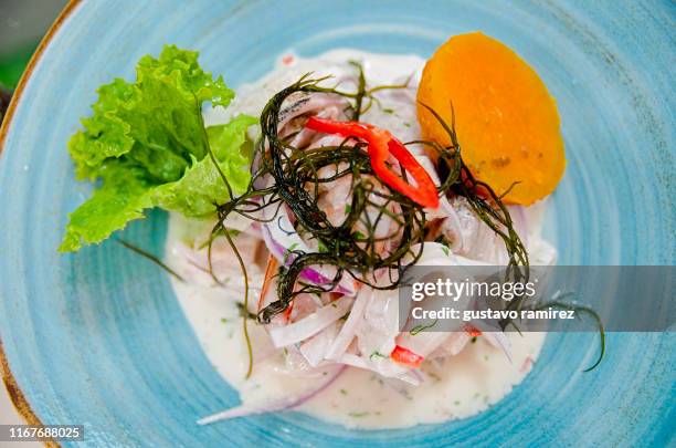 cebiche seafood - peruvian culture stock pictures, royalty-free photos & images