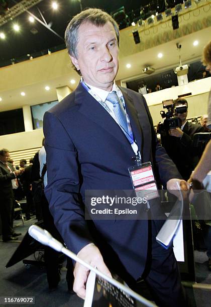 Igor Sechin, Deputy Prime Minister of the Russian Federation, attends the St. Petersburg International Economic Forum on June 17, 2011 in St....