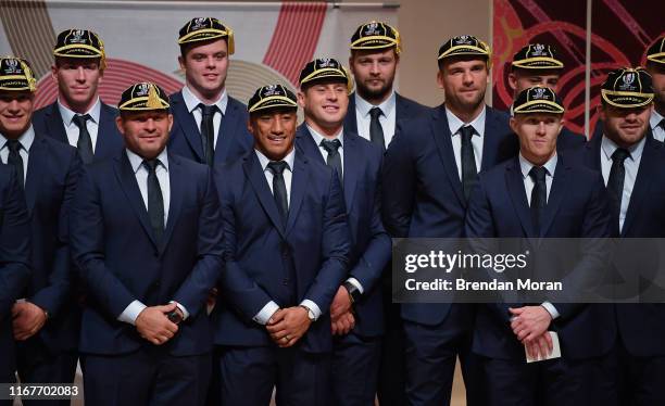 Chib/rb , Japan - 13 September 2019; Ireland players, including Josh van der Flier, Chris Farrell, captain Rory Best, James Ryan, Bundee Aki, CJ...