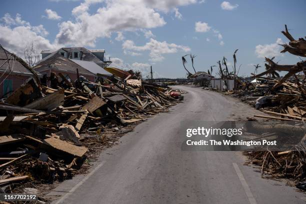 Damage and debris fills Marsh Harbour, Bahamas after Hurricane Dorian on September 9, 2019. Hurricane Dorian made landfall on the island as a...