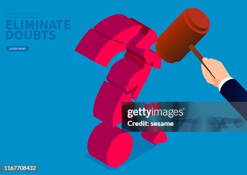 Question Block Smashed Crushed Doubt Holding A Hammer Smashed A Huge Question Mark High-Res ...