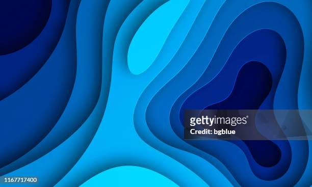 papier geschnitten hintergrund. blaue abstrakte wellenformen - trendiges 3d-design - breit stock-grafiken, -clipart, -cartoons und -symbole