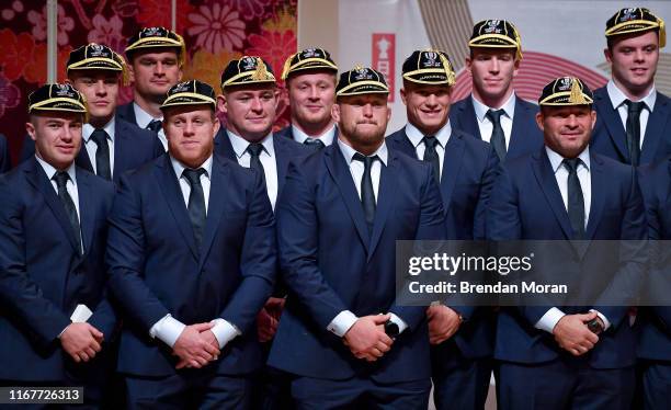Chiba , Japan - 13 September 2019; Ireland players, from left, Luke McGrath, Garry Ringrose, Rhys Ruddock, Sean Cronin, Tadhg Furlong, John Ryan,...